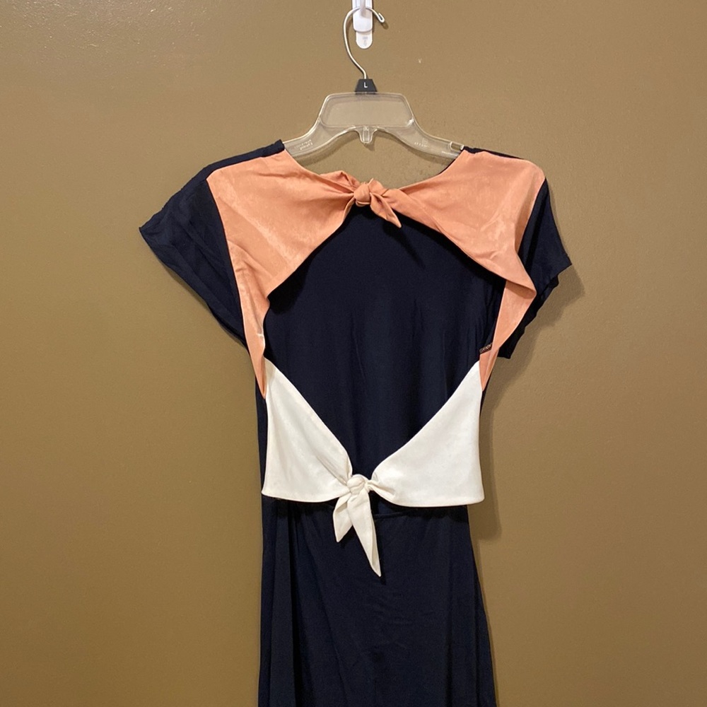 Long navy summer dress with open back- wore 1x.